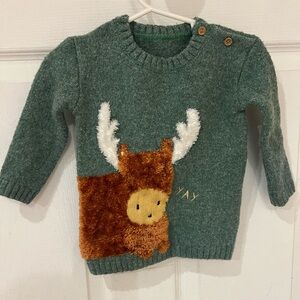 Green Kids Sweater with yak Animal Design 3-6m